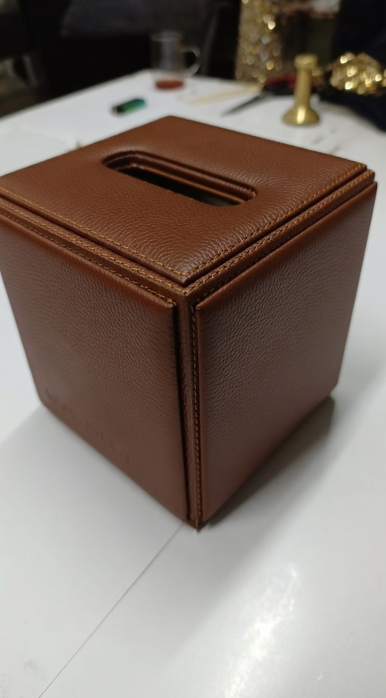 Tan leather napkin holder box