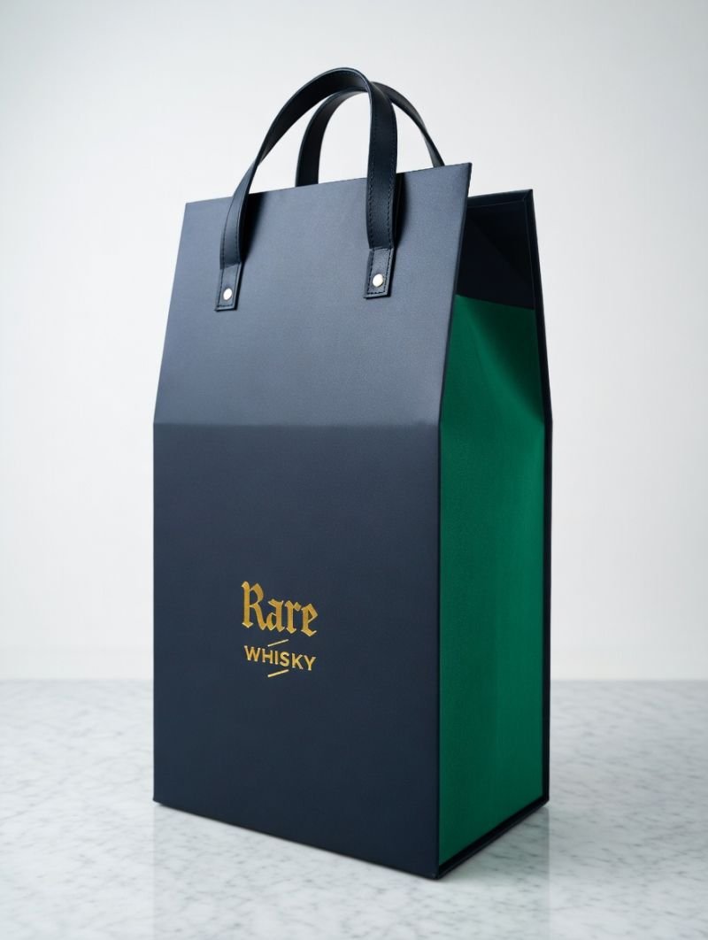 Rare Whisky branded navy leather bottle carrier bag