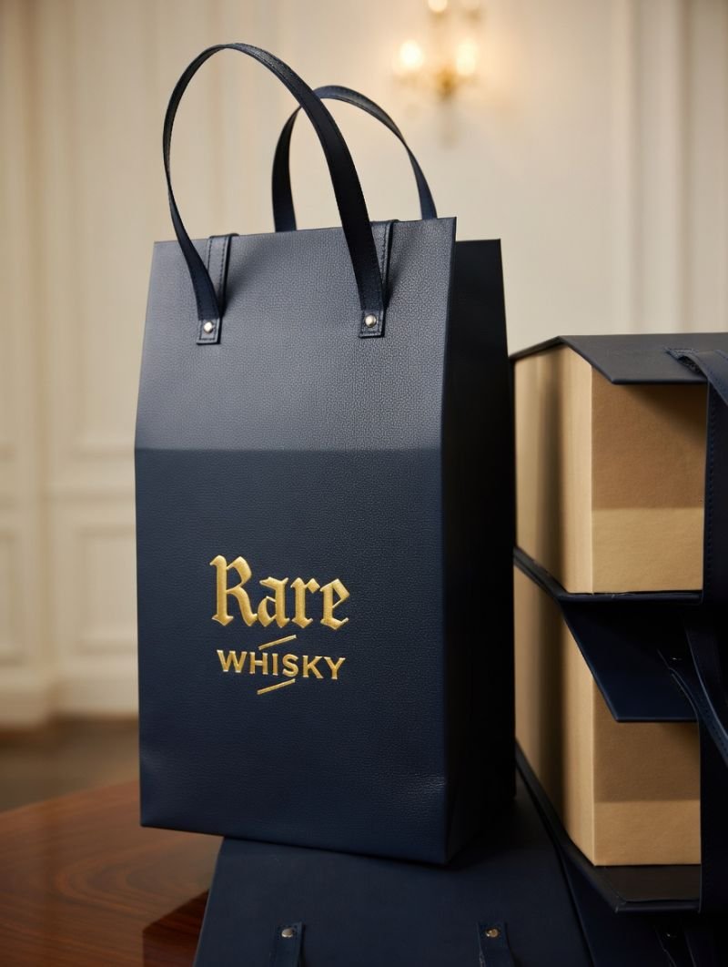 Black Rare Whisky branded leather bottle bag