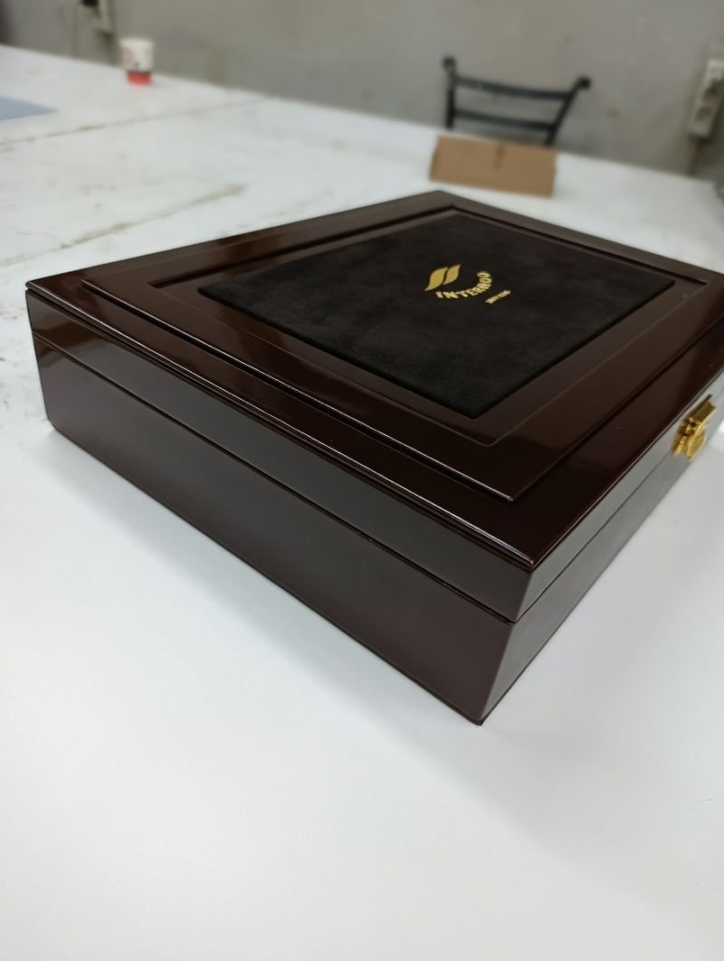 Burgundy timber and leather protocol gift box